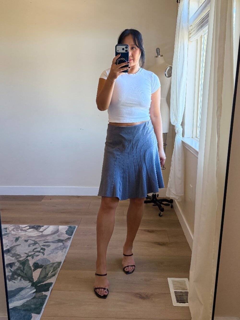 Vintage Gray Flare Skirt | Tracy Evans Limited | Size Large | Flowy Mini Skirt